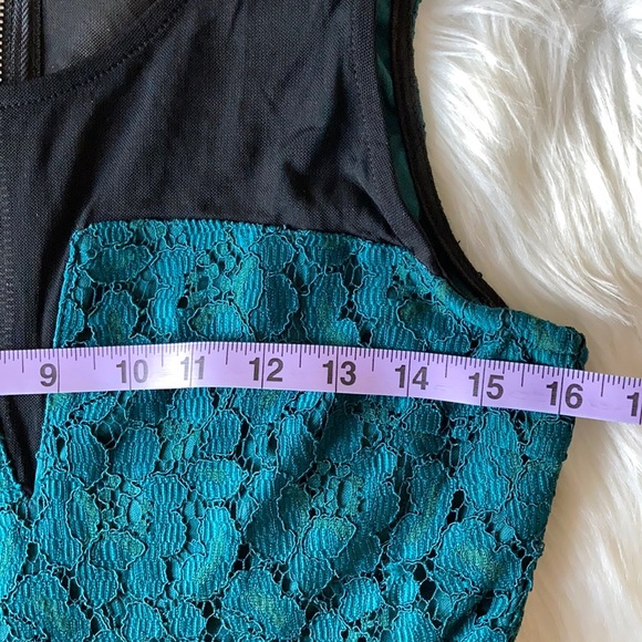 HP!💎 River Island, Mini Dress, Teal Lace w/Black Mesh, Sleeveless, Party, Sz L - Picture 12 of 13